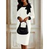 BFCCQB Women's Fashion Autumn Winter O-Neck Long Sleeve Solid Color Print Casual Dresses
