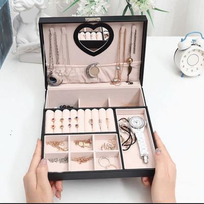 Multifunctional PU Double Layer Jewelry Box Dustproof Large Capacity Jewelry Display Case Lockable Jewelry Storage Box Earrings
