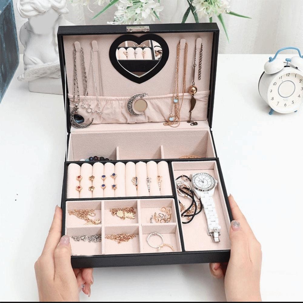 PU Double Layer Jewelry Box Dustproof Jewelry Display Case Practical Cosmetics Box  for Home