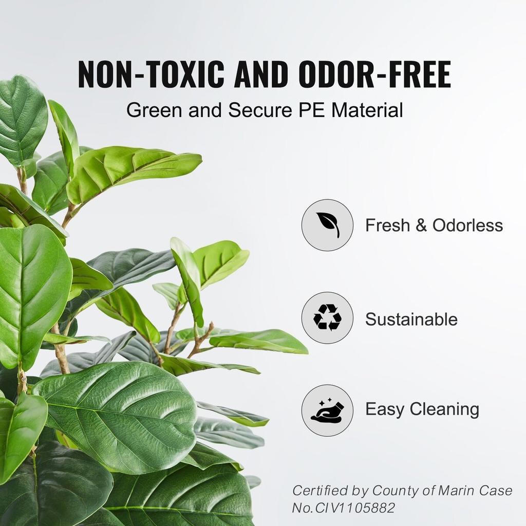 Artificial Fiddle Leaf Fig Tree, 5 FT, Secure PE Material & Anti-Tip Tilt Protection Low-Maintenance Faux Plant, Lifelike Green Fake Potted Tree for