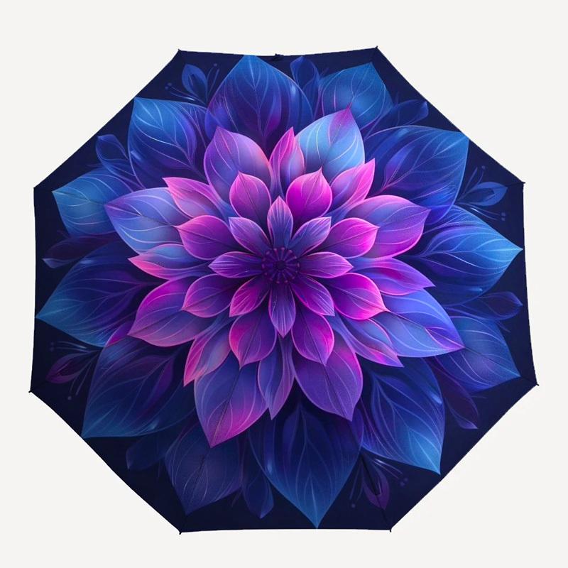 1pc Floral Mandala Design Umbrella with Plastic Handle,Compact & Stylish,Suitable for All Seasons YS331012