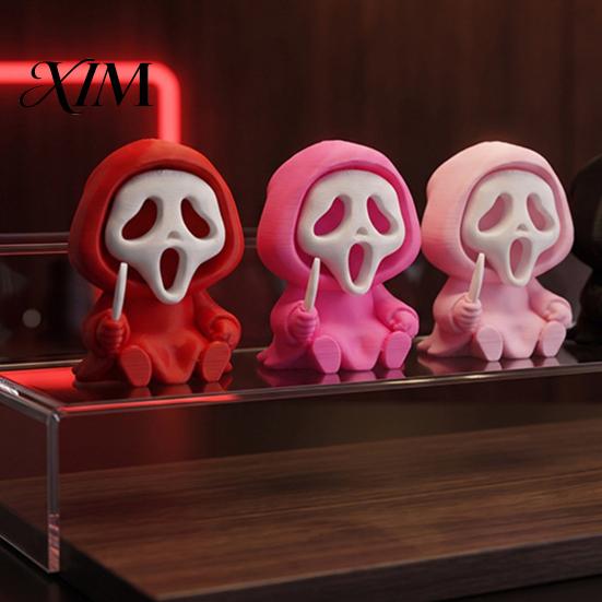 Desktop 3D Printed Skull Decor Halloween Ghost Statue, Cartoon Skeleton Sculpture, Textures Cute Dark Aesthetic Room Accessories Compact Horror