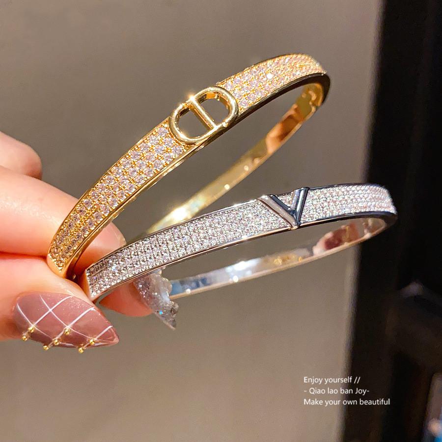 18k Gold Plated Zircon Letter Cuff Bracelet For Women Fashion Accessories