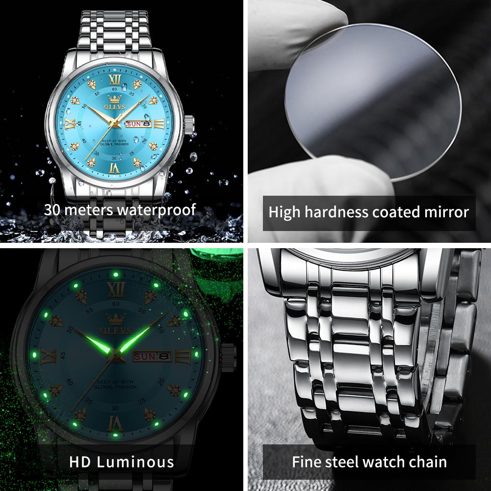 OELVS Men's Watches Top Brand Casual Original Wristwatch Waterproof Stainless Steel Scratch-Resistant Mirror Watch for Man