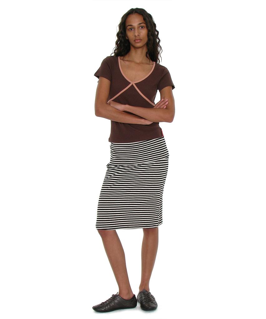 PARTIMENTO WOMEN Pwc Contrast Binding V-Neck Top_Brown