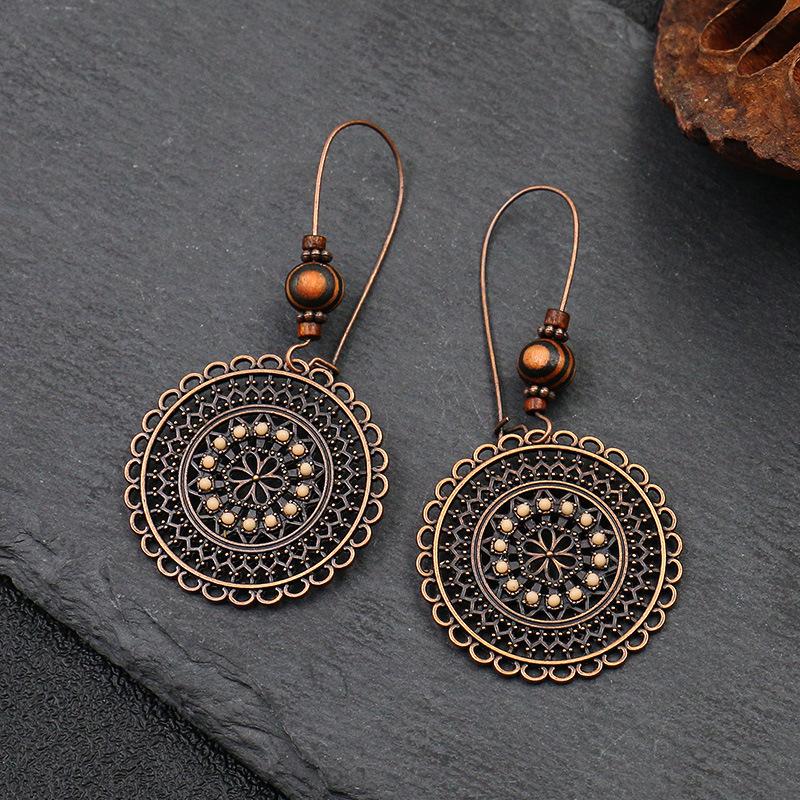 GemChic Women's New Vintage Round Flower Wood Beads Earrings Ethnic Fashion Hook Earrings Birthday Christmas Jewelry Gift