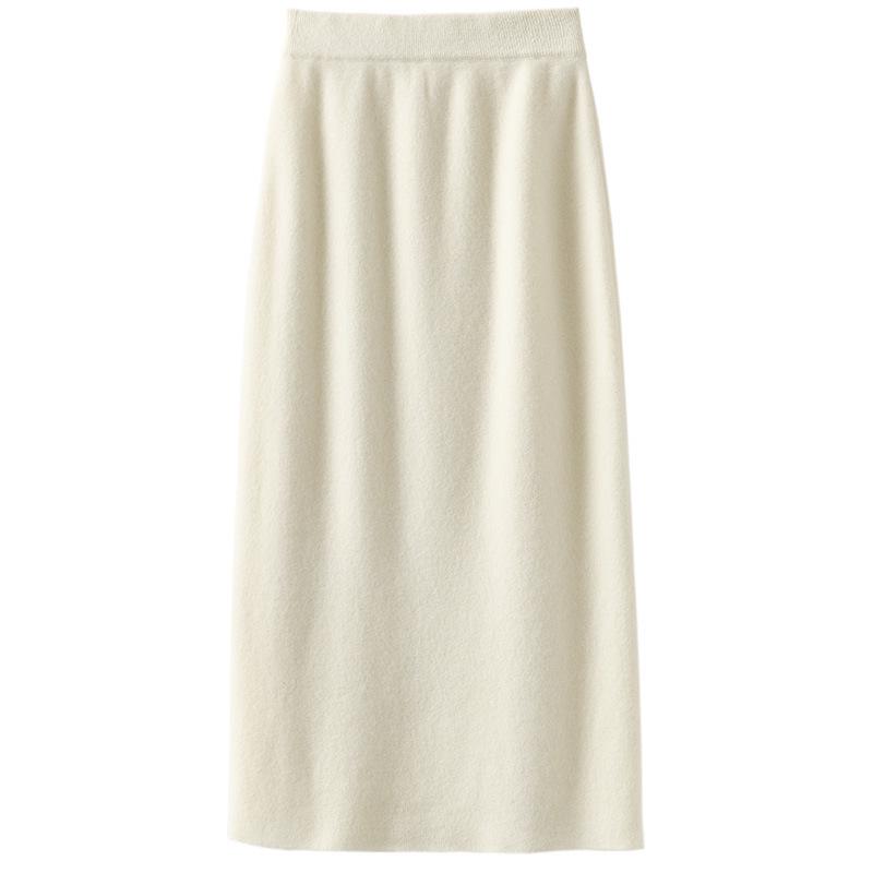 High-Waisted Slim Cashmere Knit Midi Skirt - Hip-Hugging 100% Wool Pencil Skirt for Women, Thickened for Autumn and Winter.