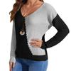 Women's Base Layer Pullover Thick Patchwork Knitted V Neck Sweater Elegant Versatile Top Fashionable and Versatile Luxurious Relaxed Versatile Top