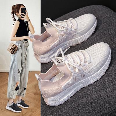 Wiosenne nowe buty damskie modne buty grube dno buty codzienne damskie latające tkane oddychające trampki z siateczki damskie
