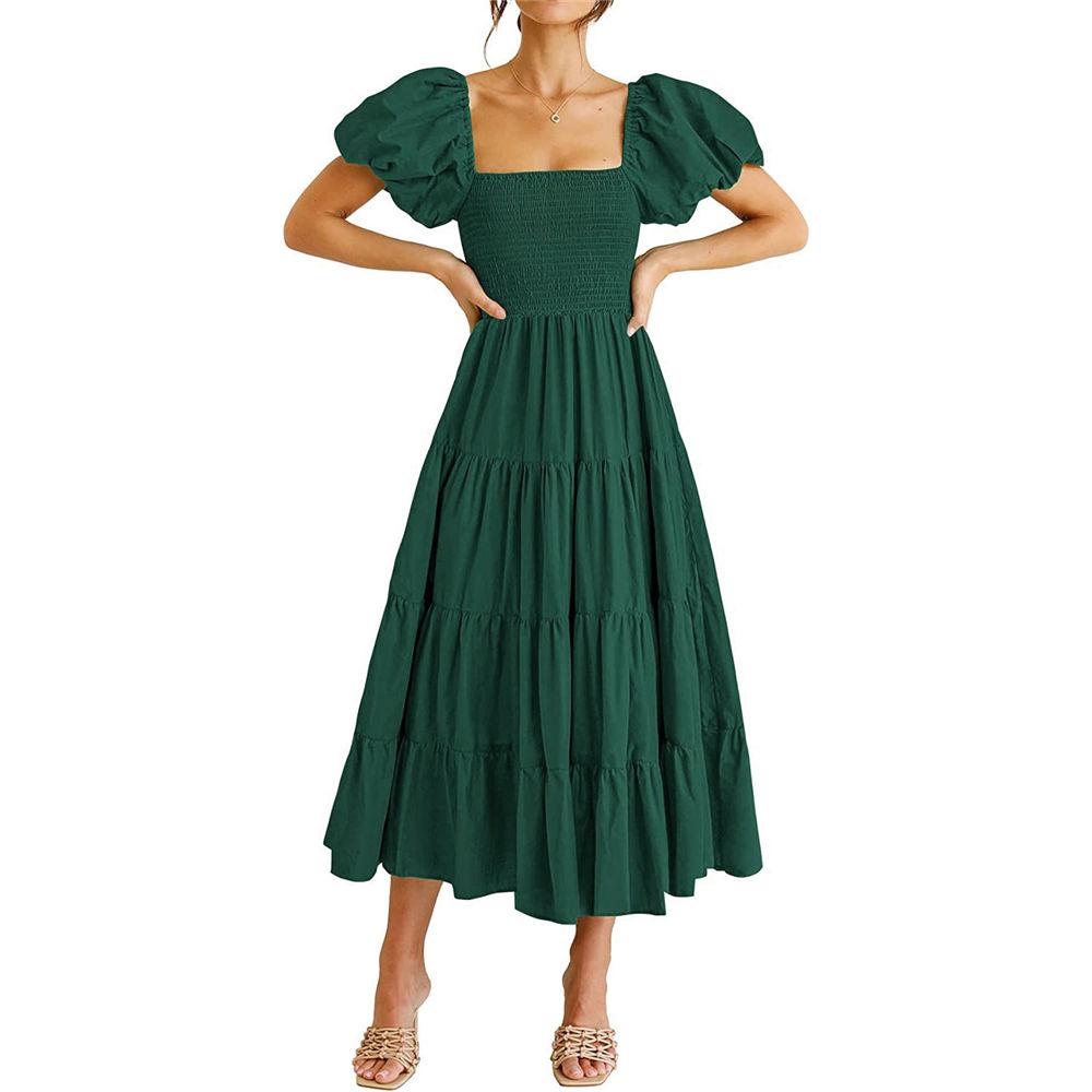 Women's Casual Summer Midi Dress Puffy Short Sleeve Square Neck Smocked  Tiered Boho Dresses Buy cheaply on Joom