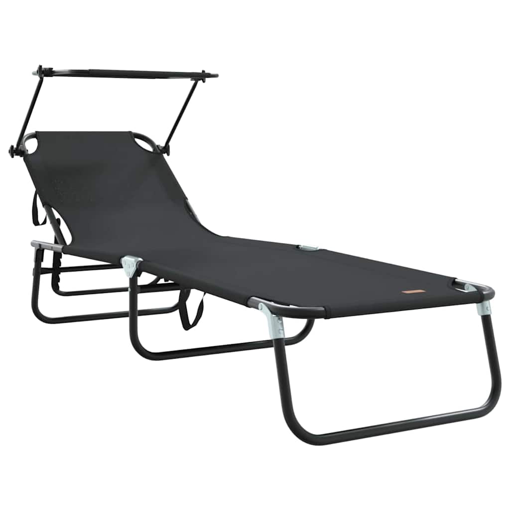 Folding Sun Lounger Black 190 X 57 X 81 Cm Oxford