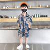 Boys Summer Suit Boys Hong Kong Style Flower Shirt Shorts Two-piece Casual Ice Silk