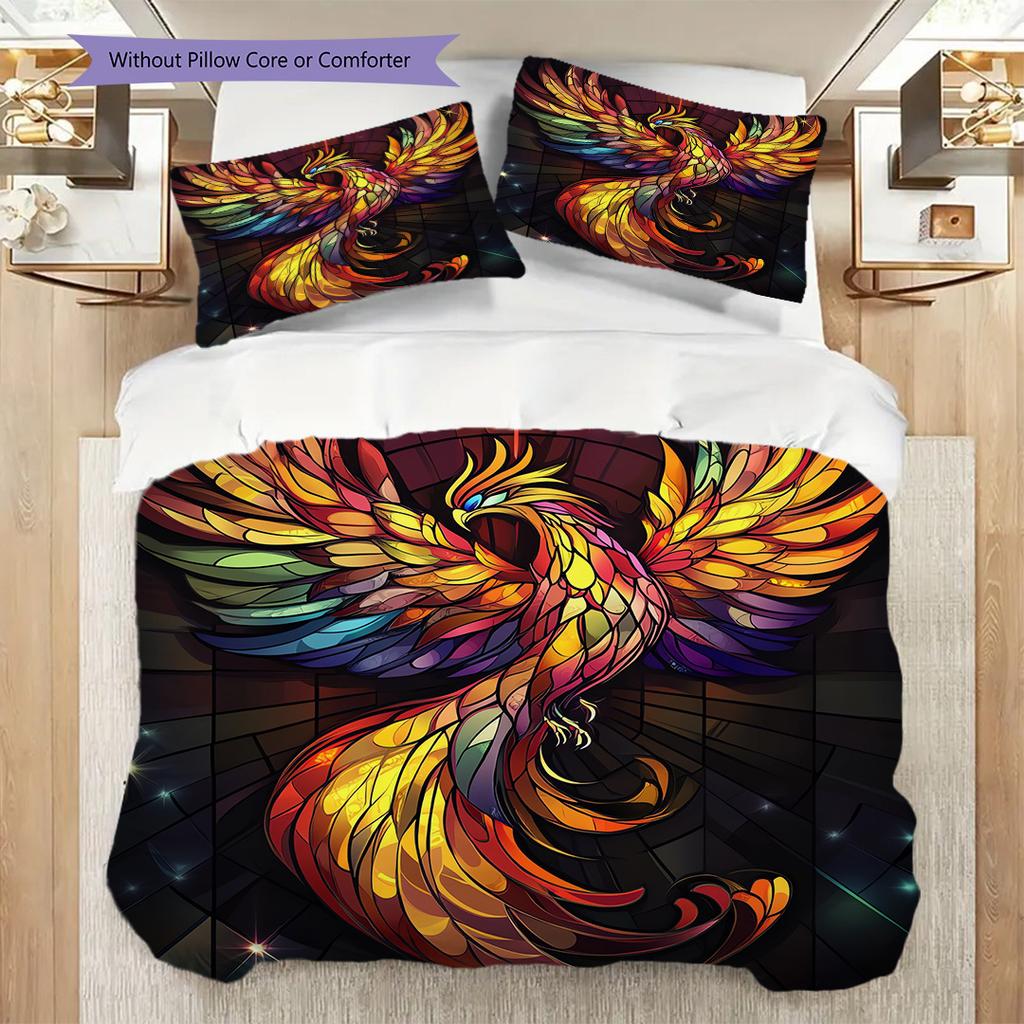 Phoenix Pattern Bedding Quilt Set Quilt Cover Pillowcase Home Decoration Birthday Gift (1 * duvet cover + 2 * pillowcase, without core)