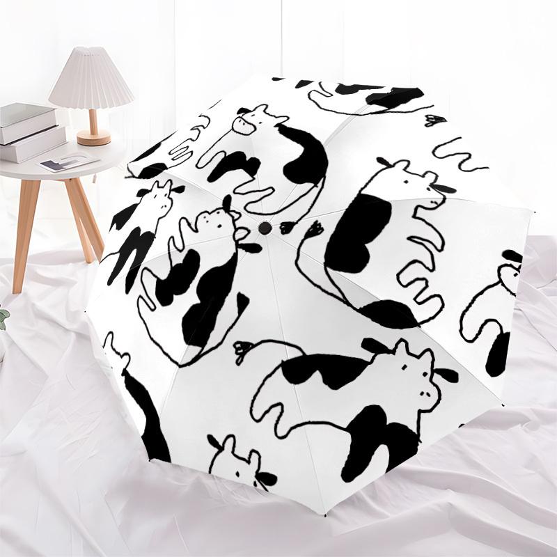 1pc Cow Pattern Automatic Opening/Closing Folding Umbrella with 8 Ribs,Portable Sunshade Umbrella Birthday and Holiday gifts yy251231167