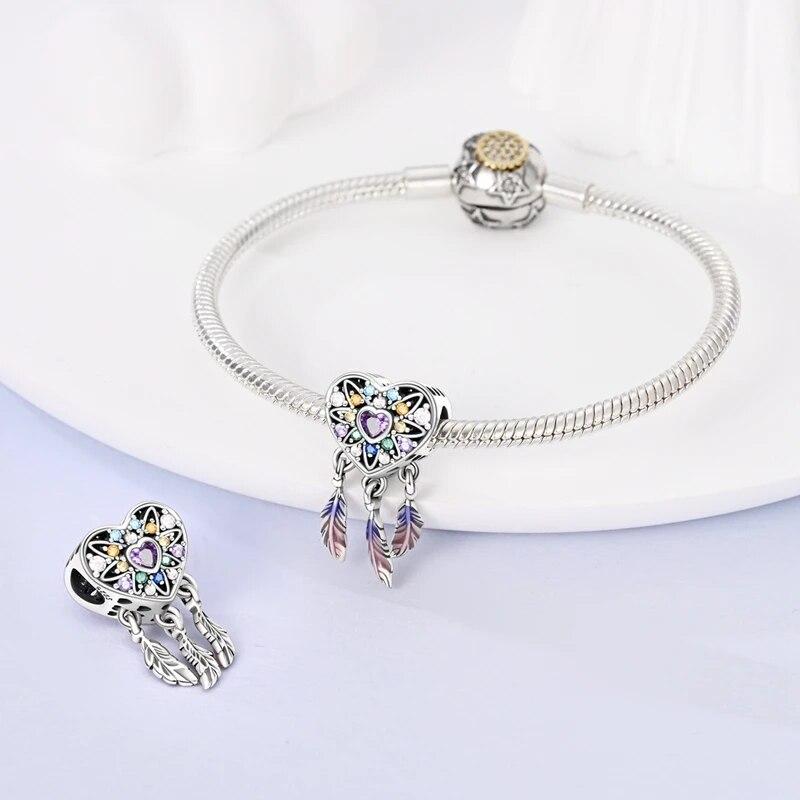 925 Sterling Silver Colorful Zircon Dreamcatcher Charms Beads Pendants FitFashion Original Bracelets DIY Jewelry Making