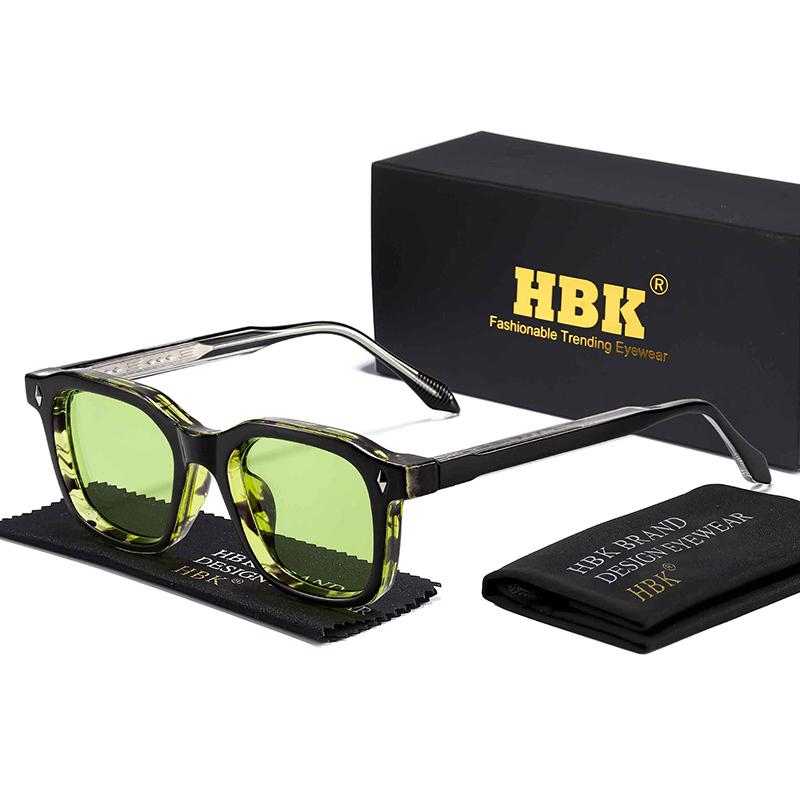 HBK Occhiali da Sole Quadrati Eleganti da Uomo Montatura alla Moda Aste con Punte Vintage Occhiali da Viaggio Business Party Regalo UV400