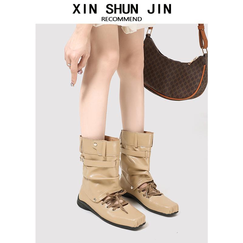 Spot Version Removable Two-Wear Ballet Boots Women'S Sports Small Leather Boots Fashion Stacking Boots Martin Boots