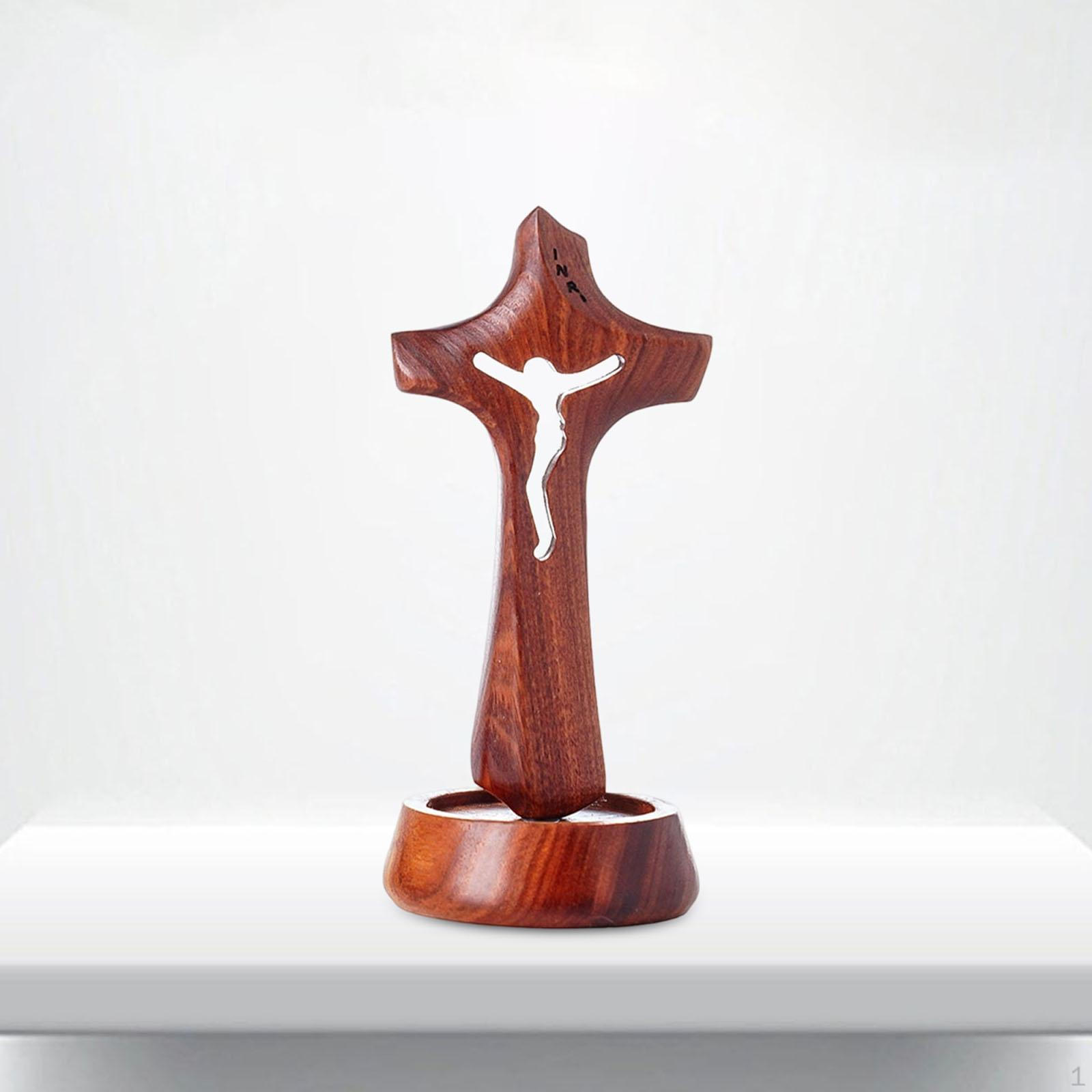 

Cross Statue Crucifix Small Wood Figurine Tabletop Ornament for Table Centerpieces Bookshelf S