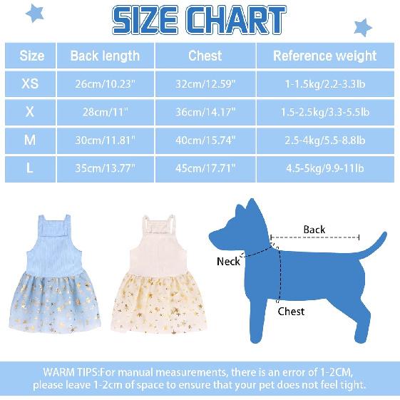 Dog Tutu Dress Cat Dogs Summer Tulle Slip Lace Dress Cute Puppy Glitter Star Skirt Pet Party Clothes for Small Medium Cat Dog (Blue, Medium)