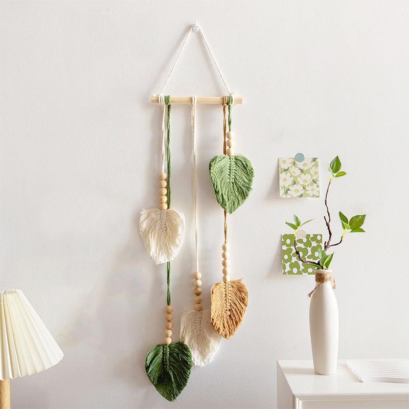 

1PC Leaf Scandinavian Four-color Handwoven Wall Modern Tapestry Minimalist Hanging Bohemian Macrame DIY 70x25cm армия зеленый