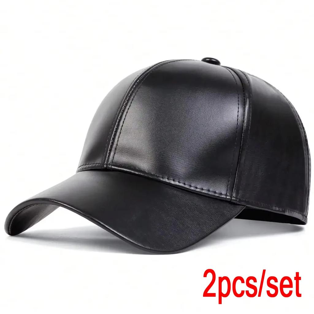 Unisex Leuchtpanel Unifarbene PU-Leder-Baseballkappen Frühling Herbst Outdoor Verstellbare Freizeitkappen Papa-Hut Sonnenschutzhut