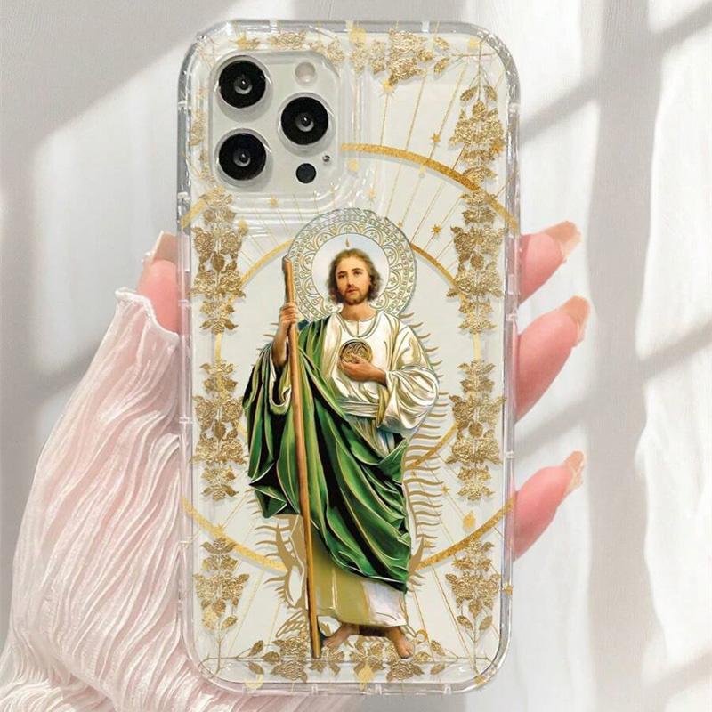 For Samsung S25 Ultra Saint Jesus Print Clear Phone Case for Galaxy S23 S22 S24 Plus FE A14 A34 A54 A15 A35 A55 Silicone Cover