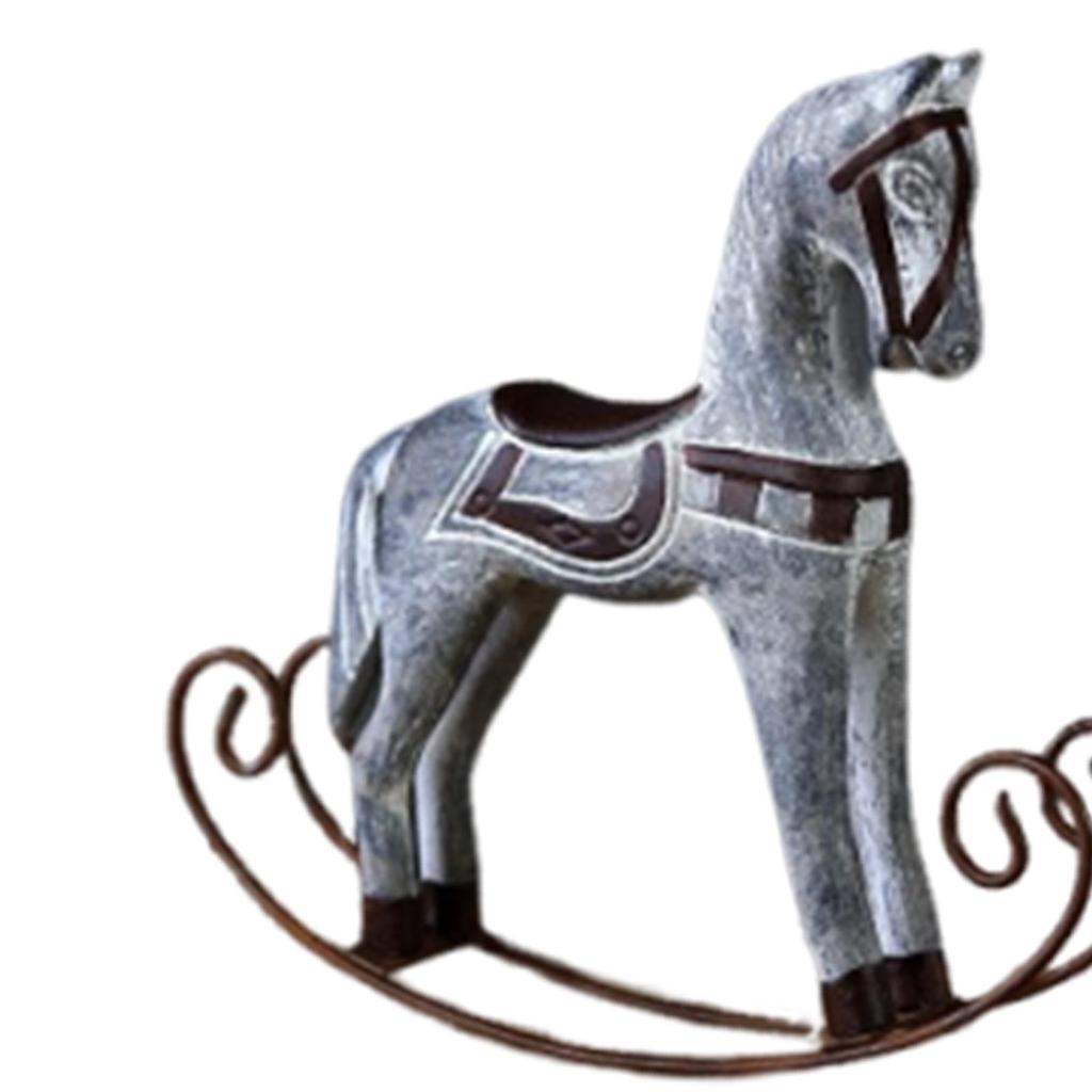 Wooden Rocking Horse Statue Animal Sculpture Collection Desktop Ornament for Nightstand Cabinet Countertop Bookshelf Decor