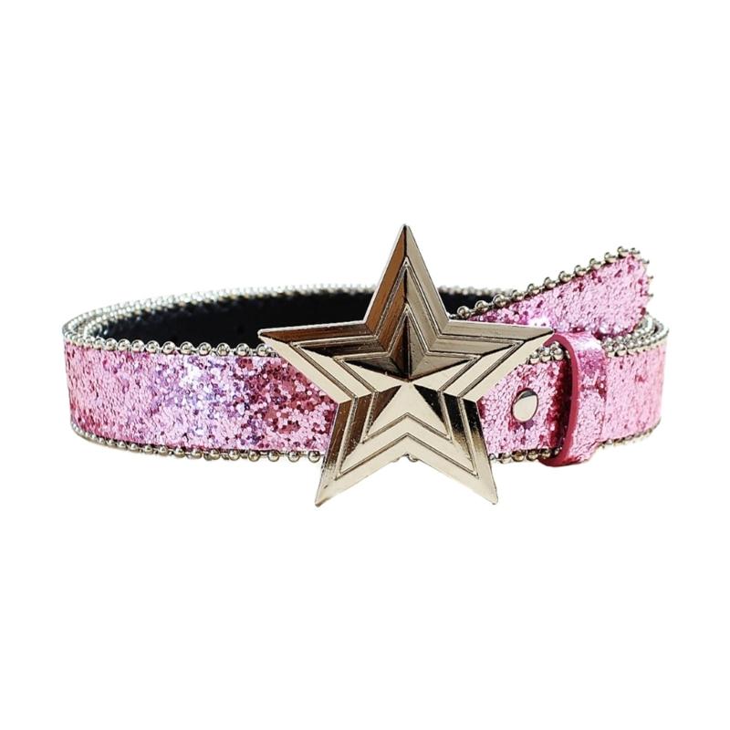 

Five Pointed Star Buckles Belt for Women Elegant Sequined Belt All Matching Western Waist Belt Shimmering Waist Ornament