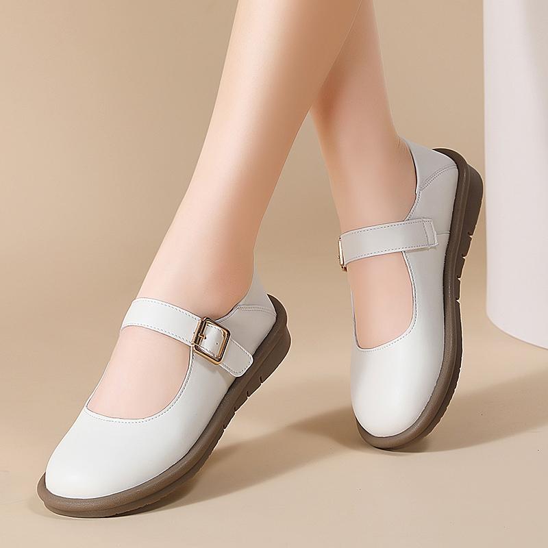 Fashion Womens Shoes Loose Round Top Layer Cowhide Breathable Anti Slip Shallow Cut Original Single Shoes Fashion Flats Designer Casual