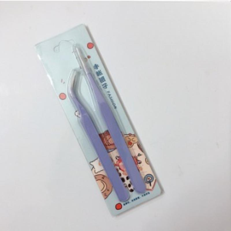 Stainless Steel Straight Curved Tweezers Colorful Pink Blue Purple DIY Eyelash Tweezer Nail Art Sticker Rhinestones Picking Tool