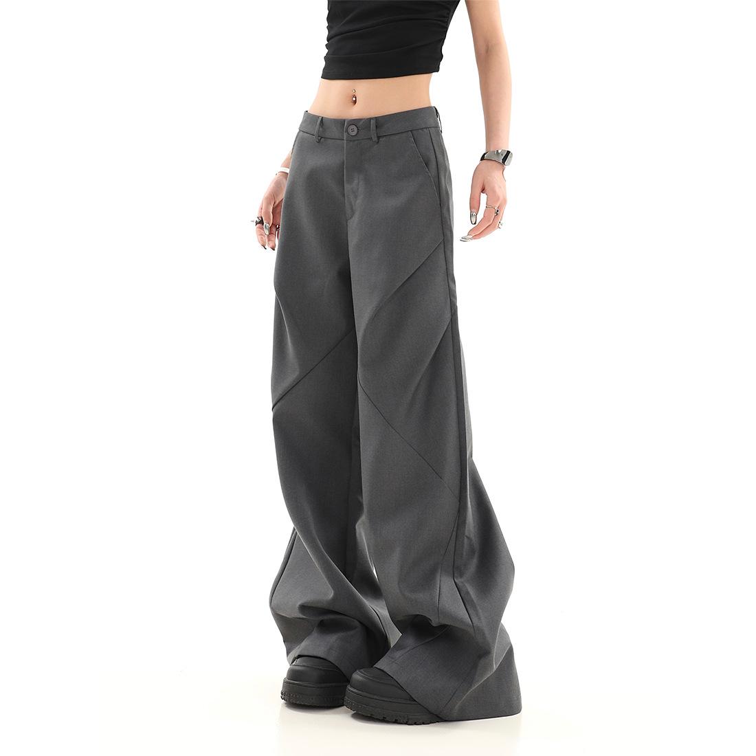 

Женские брюки от костюма высокого класса серого цвета с широкими штанинами: Весна/Осень, Плиссированный, Свободный крой, Длина до пола, Американский стиль M серый