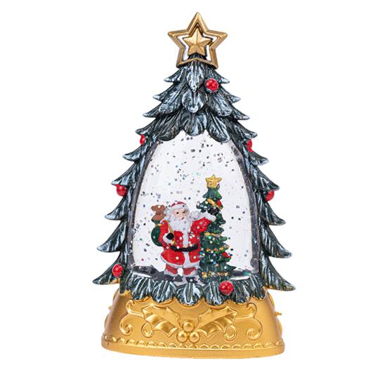 Christmas Snow Ball Lantern Lighted Santa And Christmas Tree Scene Glittering Water Snow Ball Decoration for Home Desktop Decor