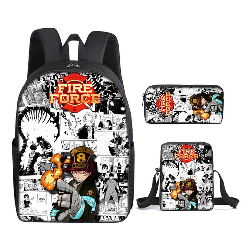 Classic Funny Fire Force season 3 3D Print 3pcs/Set pupil School Bags Laptop Daypack Backpack Inclined shoulder bag Pencil Case