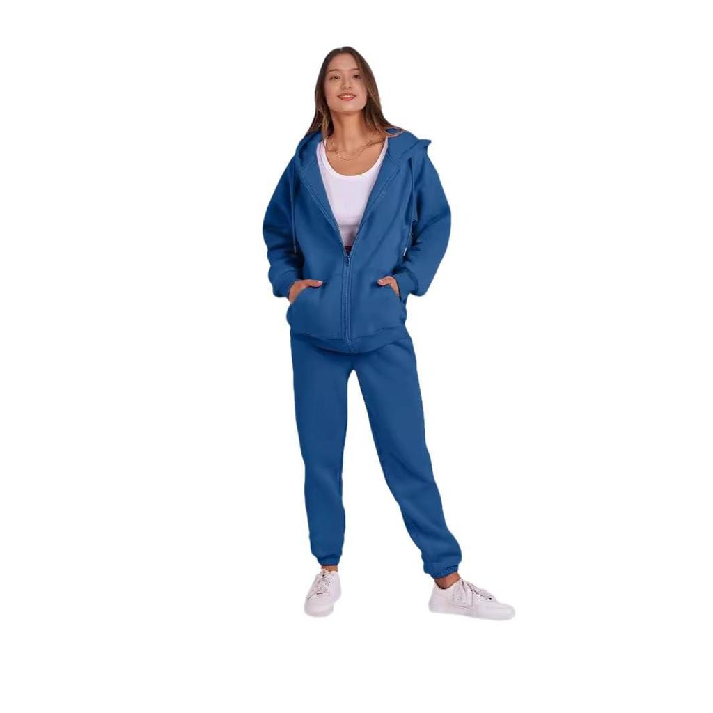 Korean Style Women's Hooded Fleece Sweatshirt - Autumn/Winter Casual Loose Top Coat Hoodie Set