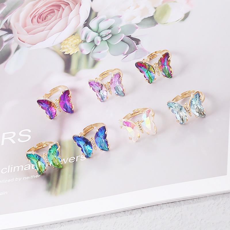 New European American Gradient Butterfly Ring Female Ins Fashion Trend Elegant Temperament Hand Ornaments For Ladies