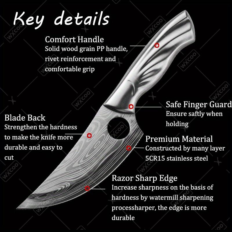 Stainless Steel Utility Knife Boning Knife with Cover Damascus Laser Chef Knife Meat Cutting Cooking Cleaver for Kitchen