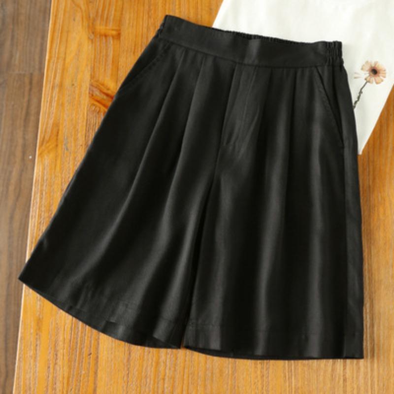 Dámské letní pětibodové šortky s poloviční gumou v pase a širokými nohavicemi, ve velkých velikostech, volného a zeštíhlujícího střihu, kardiganové kalhoty pro běžné nošení venku