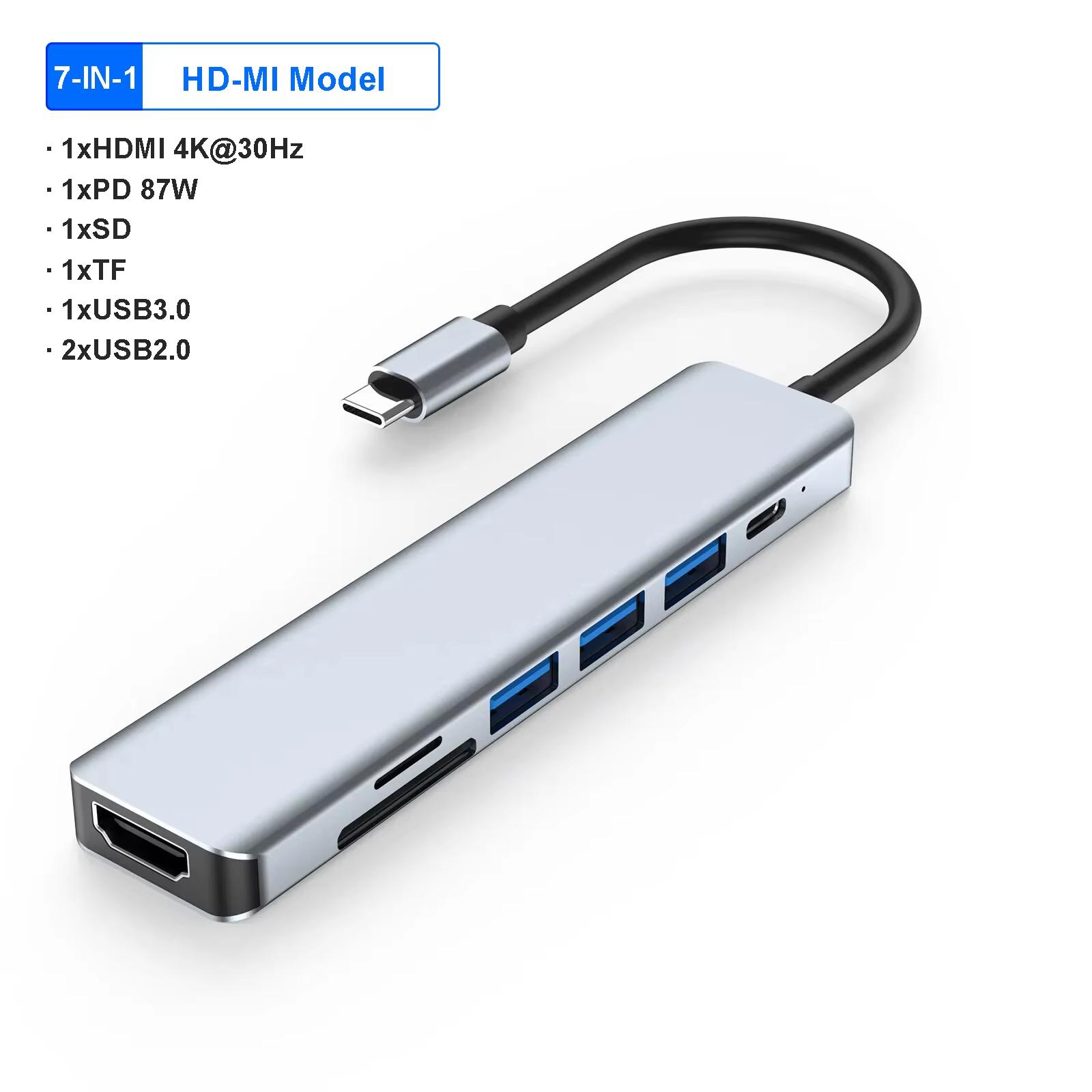 KEBIDUMEI 7-in-1 USB C Docking Station USB 3.0 HUB 5Gbps Type C to HDMI/USB3.0/PD100W/SD/TF/USB-C HUB USB Splitter For Laptop