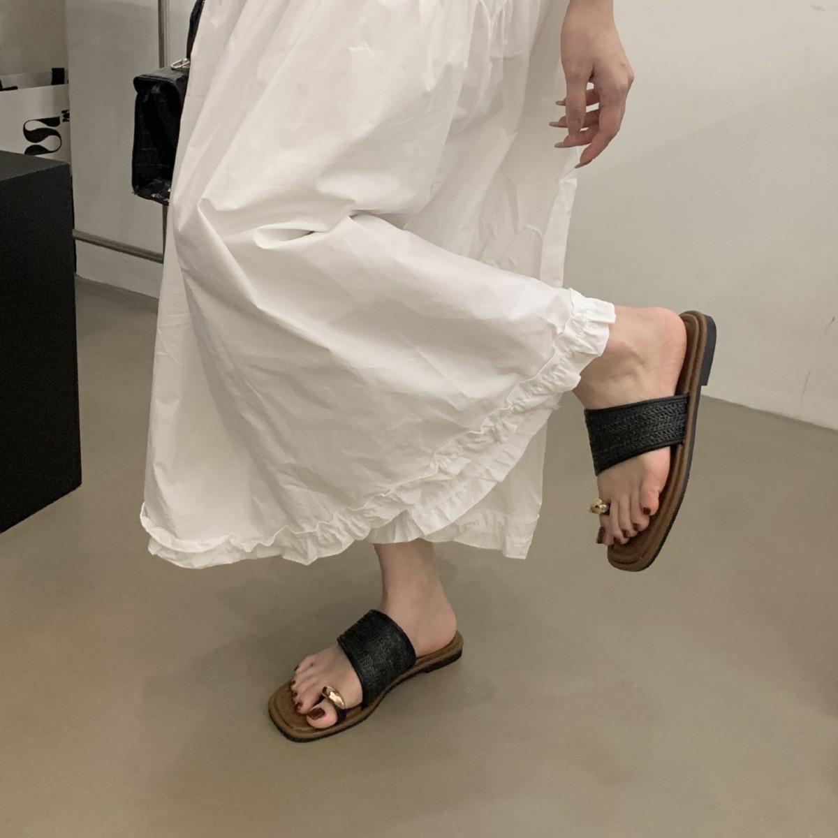 

French retro woven toe slippers women s outerwear 2025 summer new versatile casual soft bottom sandals 39 абрикосовый