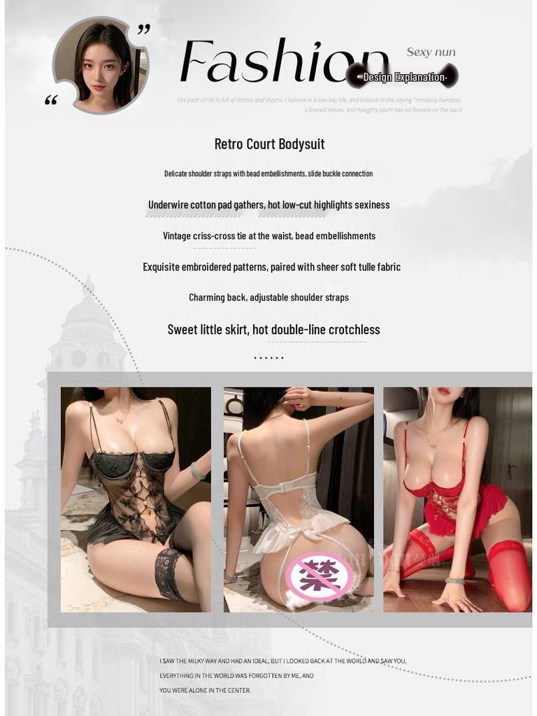 Man Yan New Year Battle Robe: Sexy See-Through Lace Spaghetti Strap Bodysuit with Open Crotch (9112)