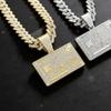 Men's Trendy Streetwear Diamond-Covered Bank Card Tag Pendant Necklace with Cuban Chain