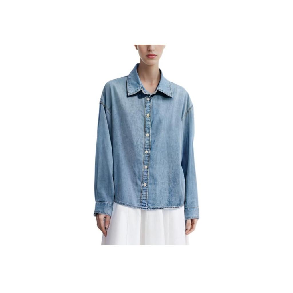 Levis Solid Color Loose Long Sleeve Shirt Women Shirts Sky-Blue A7610-0000