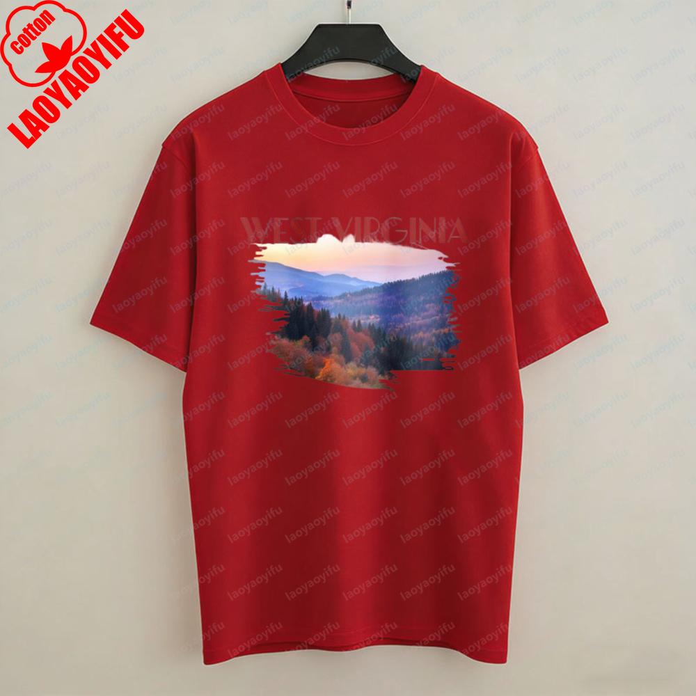 West Virginia Nature Unisex Cotton Tee Appalachian Mountain View Graphic TShirt for Unisex Summer Soft Breathable Casual Attire