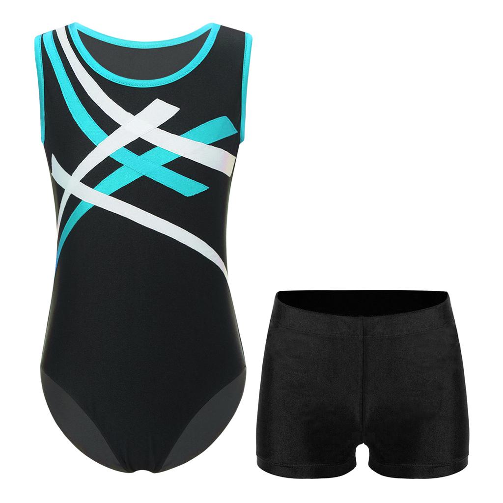 Jungen Kontrastfarbe Ärmellos Patchwork Trikot Body Anzug Shorts Gymnastik Outfit