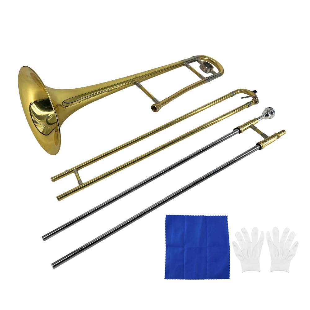 summina Alto Trombone, Brass, Gold Lacquer, Bb Tone, B Flat, with Cuprontel Mouthpiece and Cleaning Stick Case (Gold)