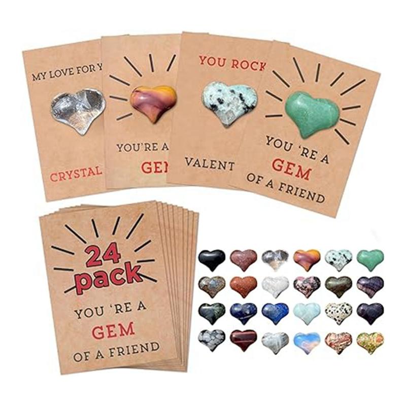 AEE2-Valentine's Day Greeting Card Handmade Greeting Cards Valentines Cards Set With Heart Shape Stones