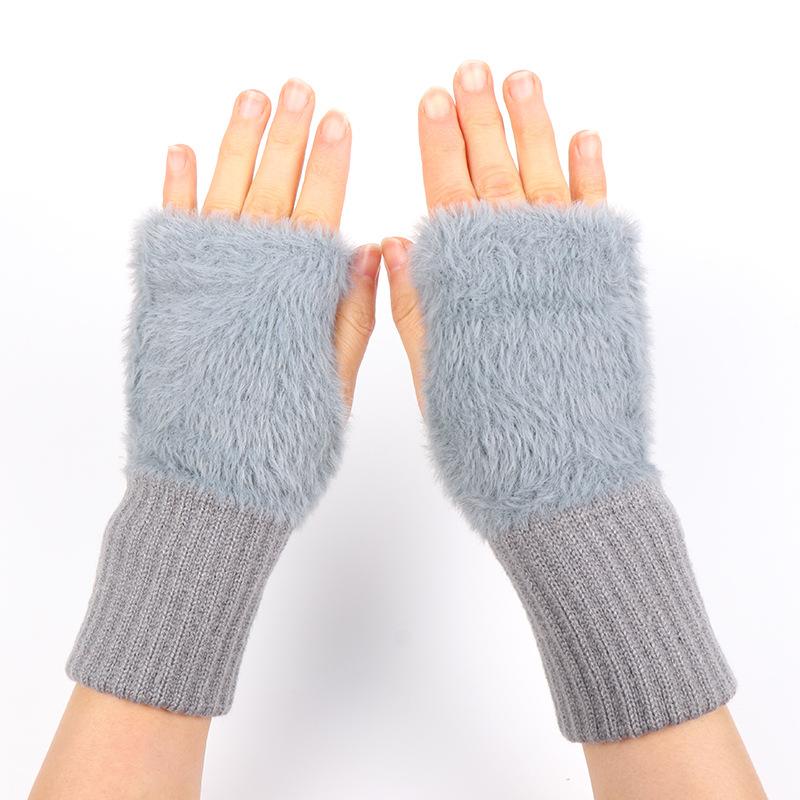 1pair Mink Fleece Soft Winter Half Finger Gloves Women Solid Color Keep Warm Winter Luxury Plush Knitted Wrist Mittens Writting