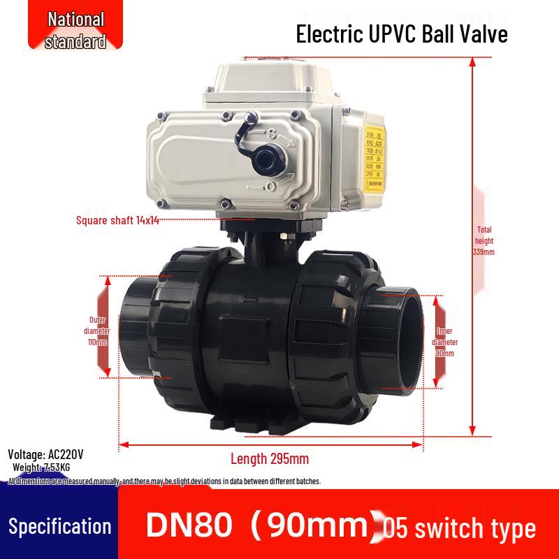 Q911X-10S 220V Electric UPVC Double Union Ball Valve for Chemical Water Treatment