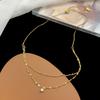 Trendy Stainless Steel Double-layer Chains Choker Necklace Bohemia CZ Crystal Pendant Necklace For Women