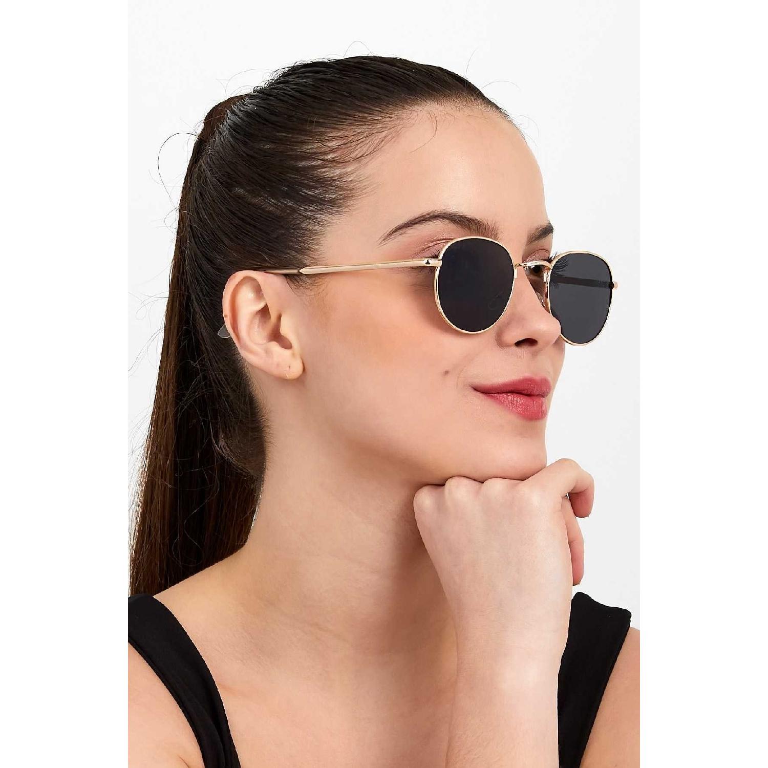 

Овальные солнцезащитные очки унисекс в золотой металлической оправе